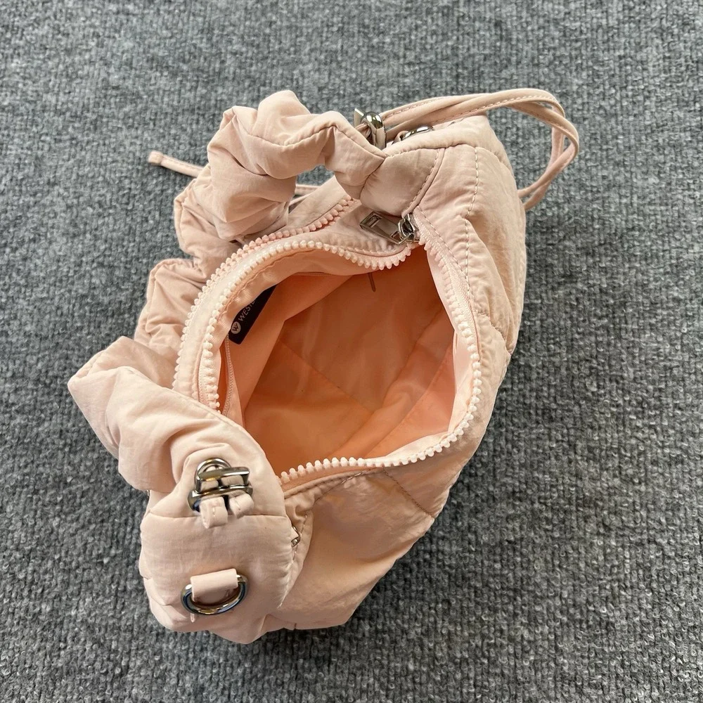 Westbronco Blush Pink Quilted‎ Mini Hobo Bag Scrunch Handle Adjustable Strap